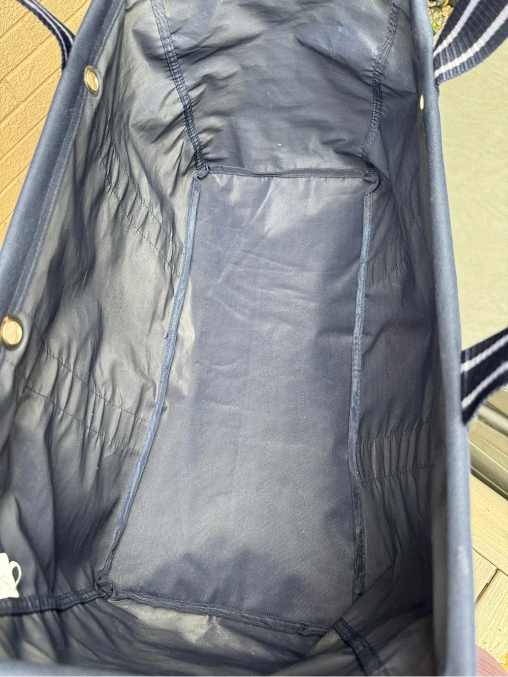 Thirty-one Navy Canvas Tote Bag with Striped Webbing Handles